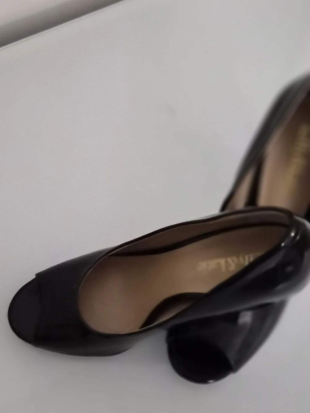Kelly & Katie Black Patent Peep-Toe Heels
